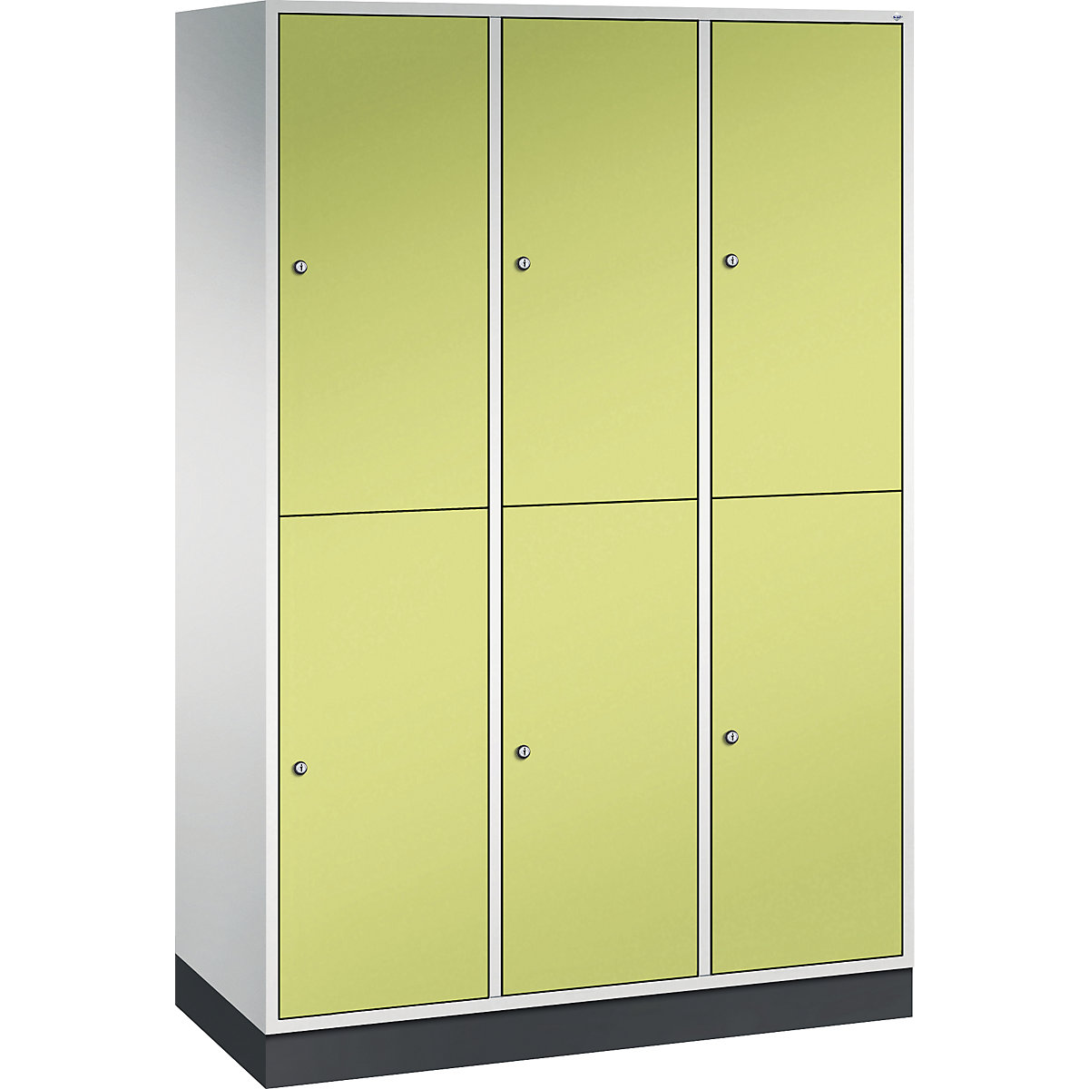 Cacifo de dois andares Intro – C+P, 3 compartimentos, cinzento claro/verde viridian, LxP 1220 x 500 mm-0