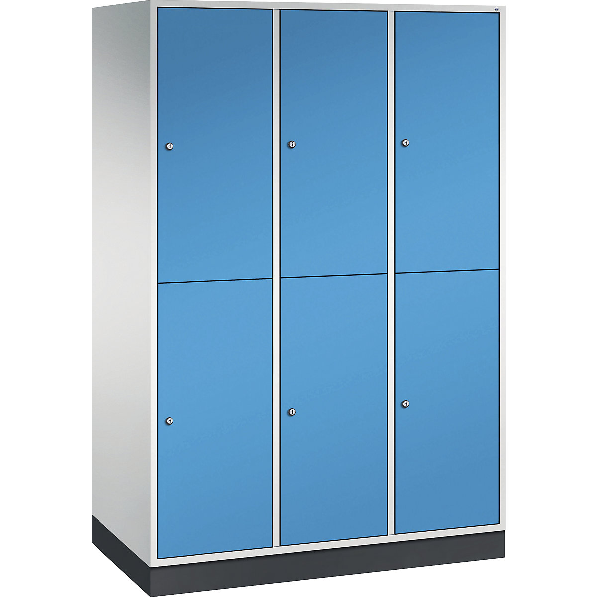 Cacifo de dois andares Intro – C+P, 3 compartimentos, cinzento claro/azul claro, LxP 1220 x 600 mm-0