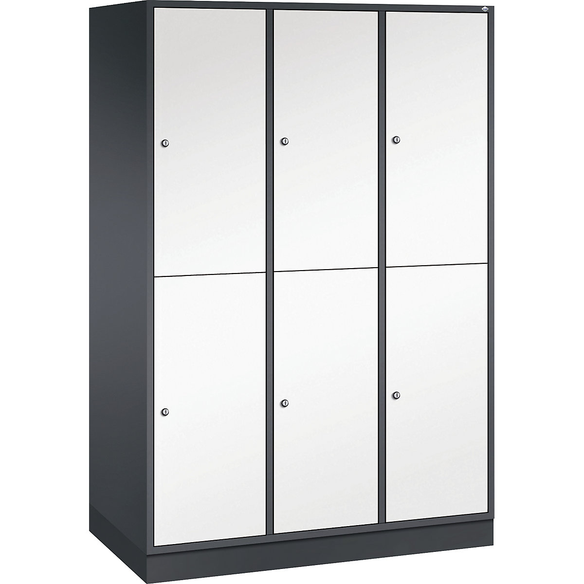 Cacifo de dois andares Intro – C+P, 3 compartimentos, preto acinzentado/branco puro, LxP 1220 x 600 mm-0