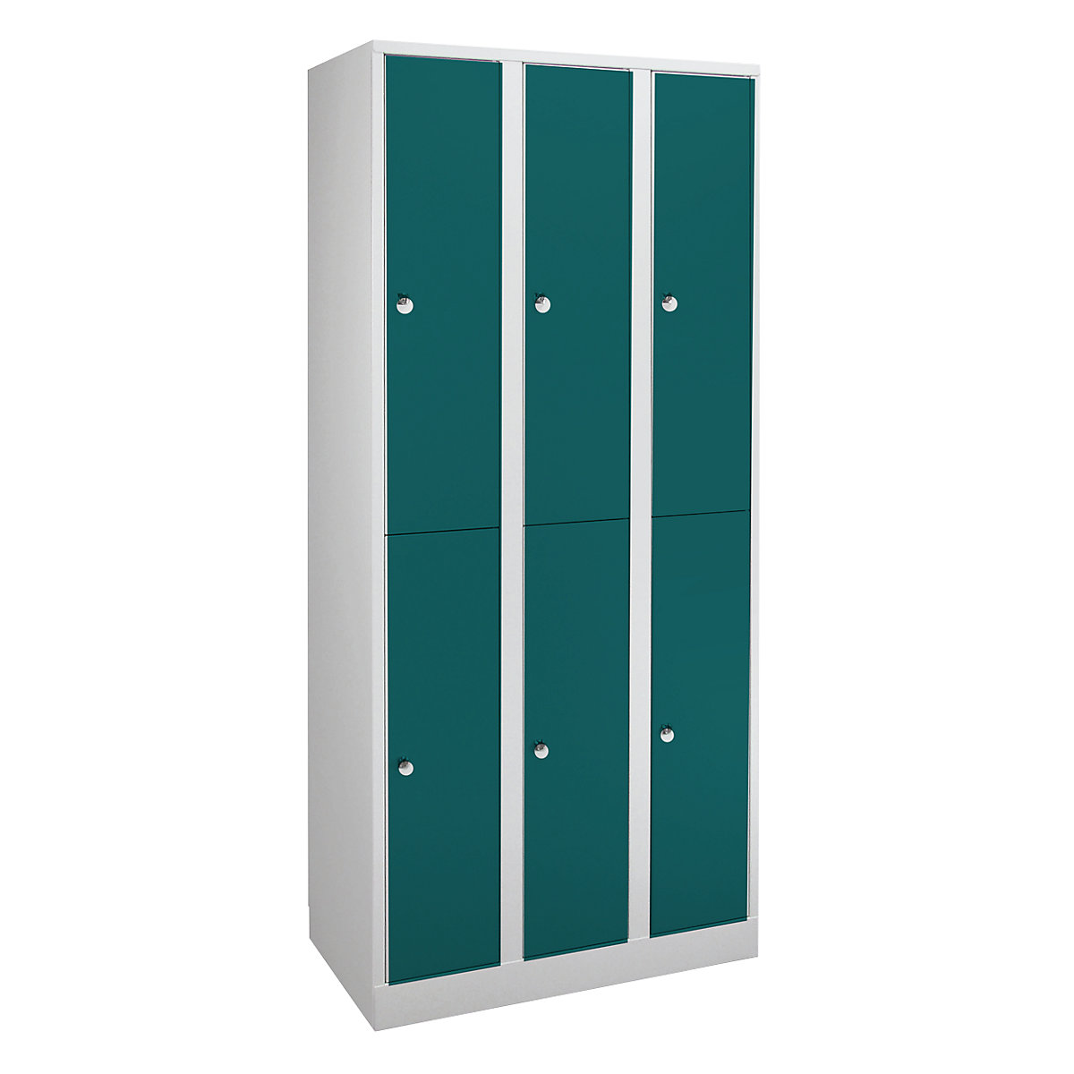 Cacifo de dois andares Komfort – Wolf, 3 compartimentos, cinzento claro/verde opala, largura 1200 mm-0