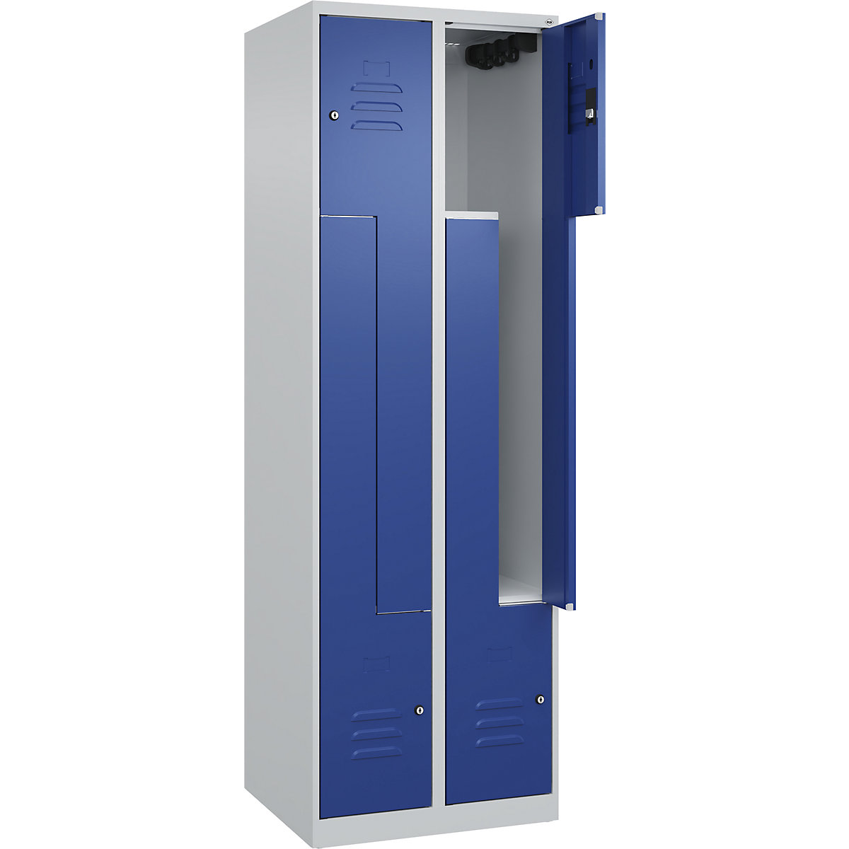 Cacifo em Z Classic PLUS – C+P, 2 compartimentos, cinzento claro/azul genciana, L 600 mm, com sapatas, fechadura de cilindro-0