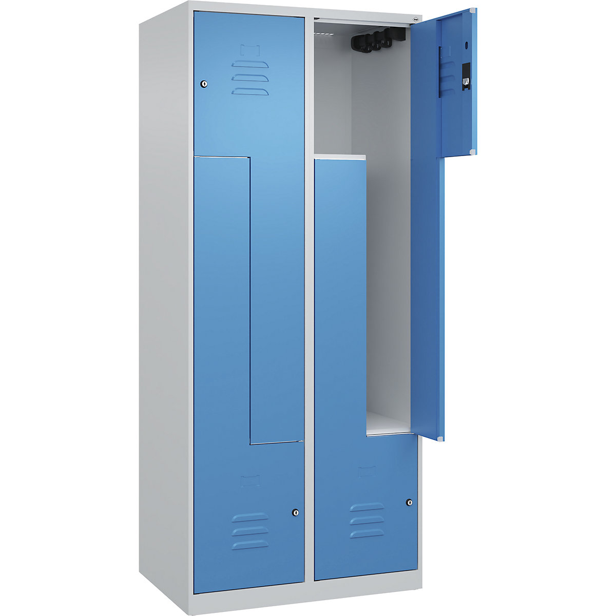 Cacifo em Z Classic PLUS – C+P, 2 compartimentos, cinzento claro/azul claro, L 800 mm, com sapatas, fechadura de cilindro-0