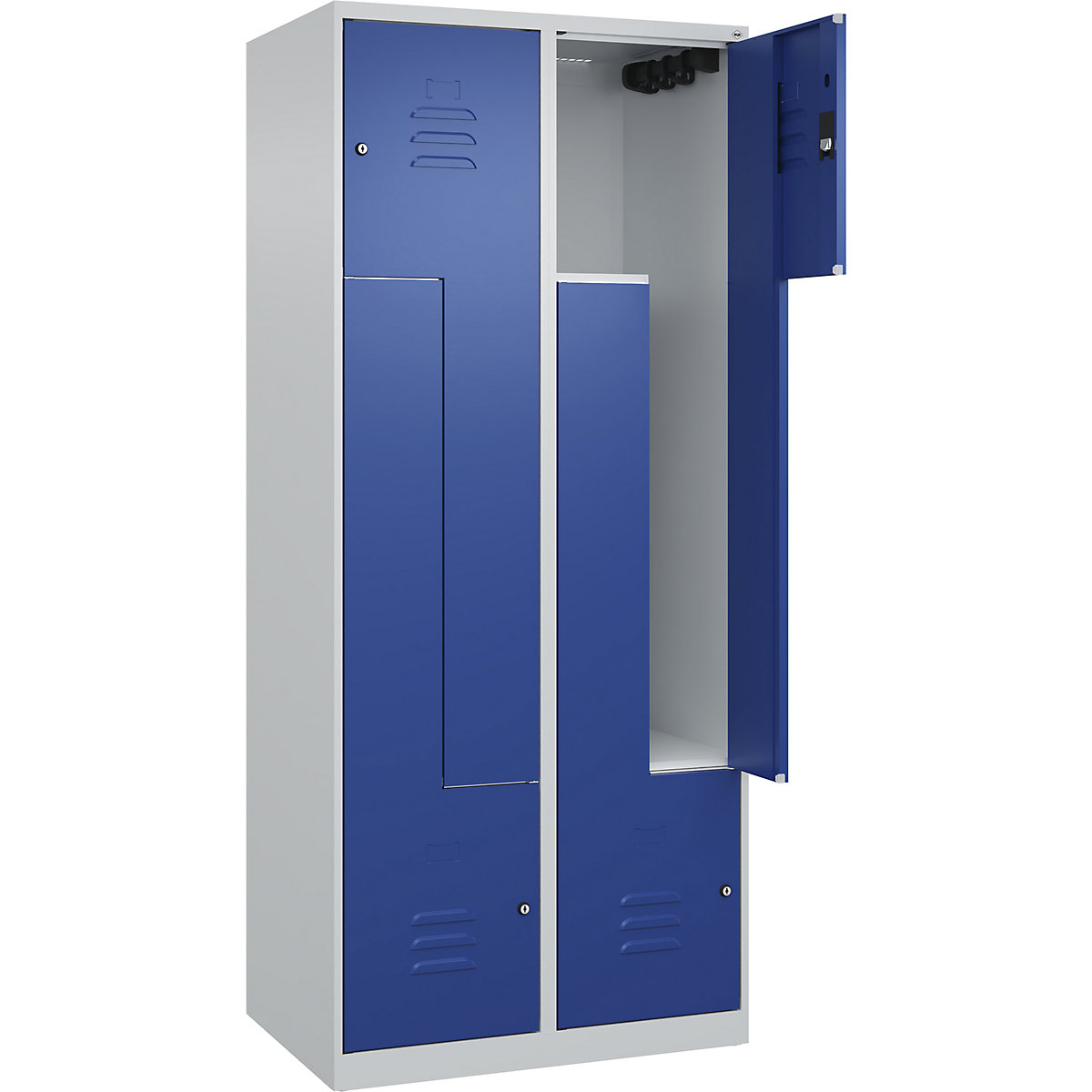 Cacifo em Z Classic PLUS – C+P, 2 compartimentos, cinzento claro/azul genciana, L 800 mm, com sapatas, fechadura de cilindro-0