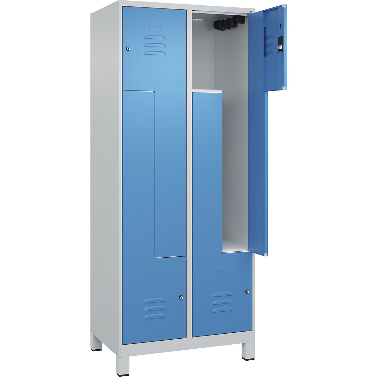 Cacifo em Z Classic PLUS – C+P, 2 compartimentos, cinzento claro/azul claro, L 800 mm, com pés, fechadura de cilindro-0