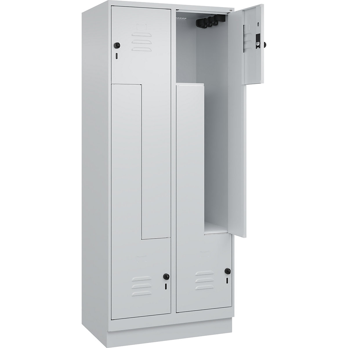 Cacifo em Z Classic PLUS – C+P, 2 compartimentos, cinzento claro, L 800 mm, com rodapé, trinco rotativo-0