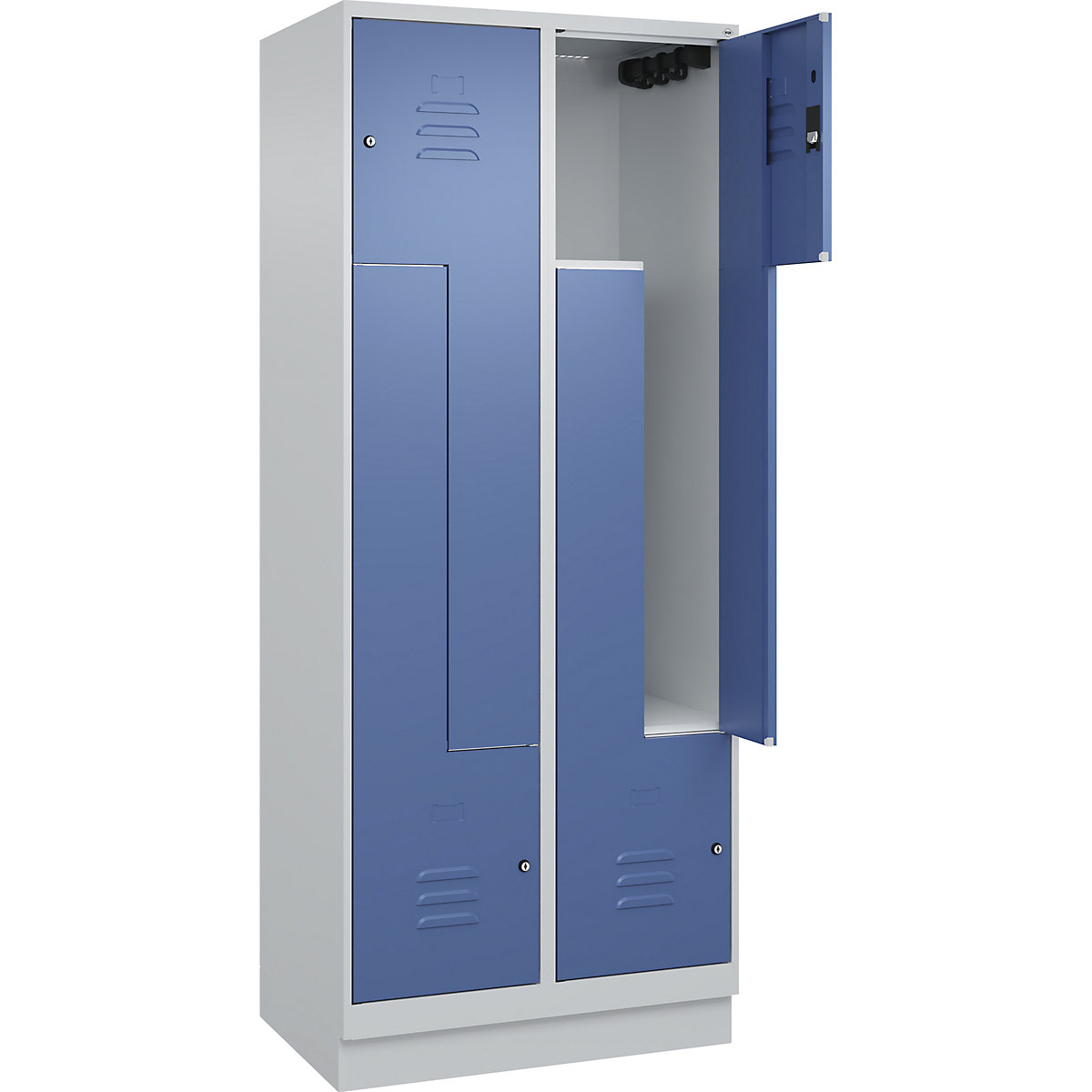 Cacifo em Z Classic PLUS – C+P, 2 compartimentos, cinzento claro/azul distante, L 800 mm, com rodapé, fechadura de cilindro-0