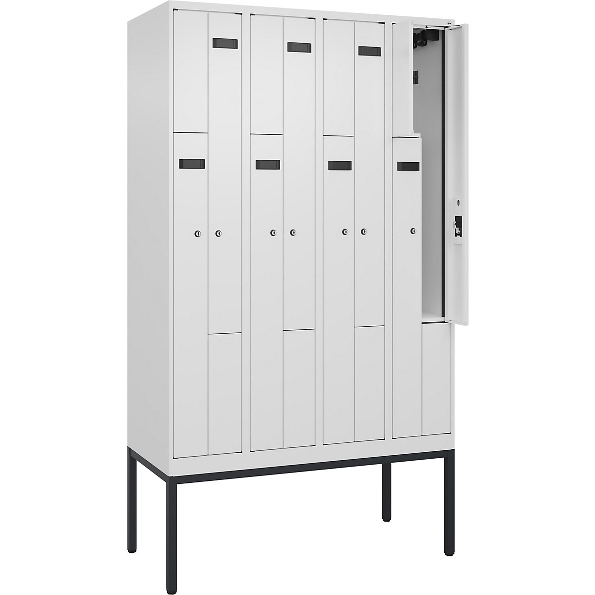 Cacifo em Z Evolo PLUS, 4 compartimentos, branco, L 1200 mm, 8 compartimentos, com pés estreitos, fechadura de cilindro-0
