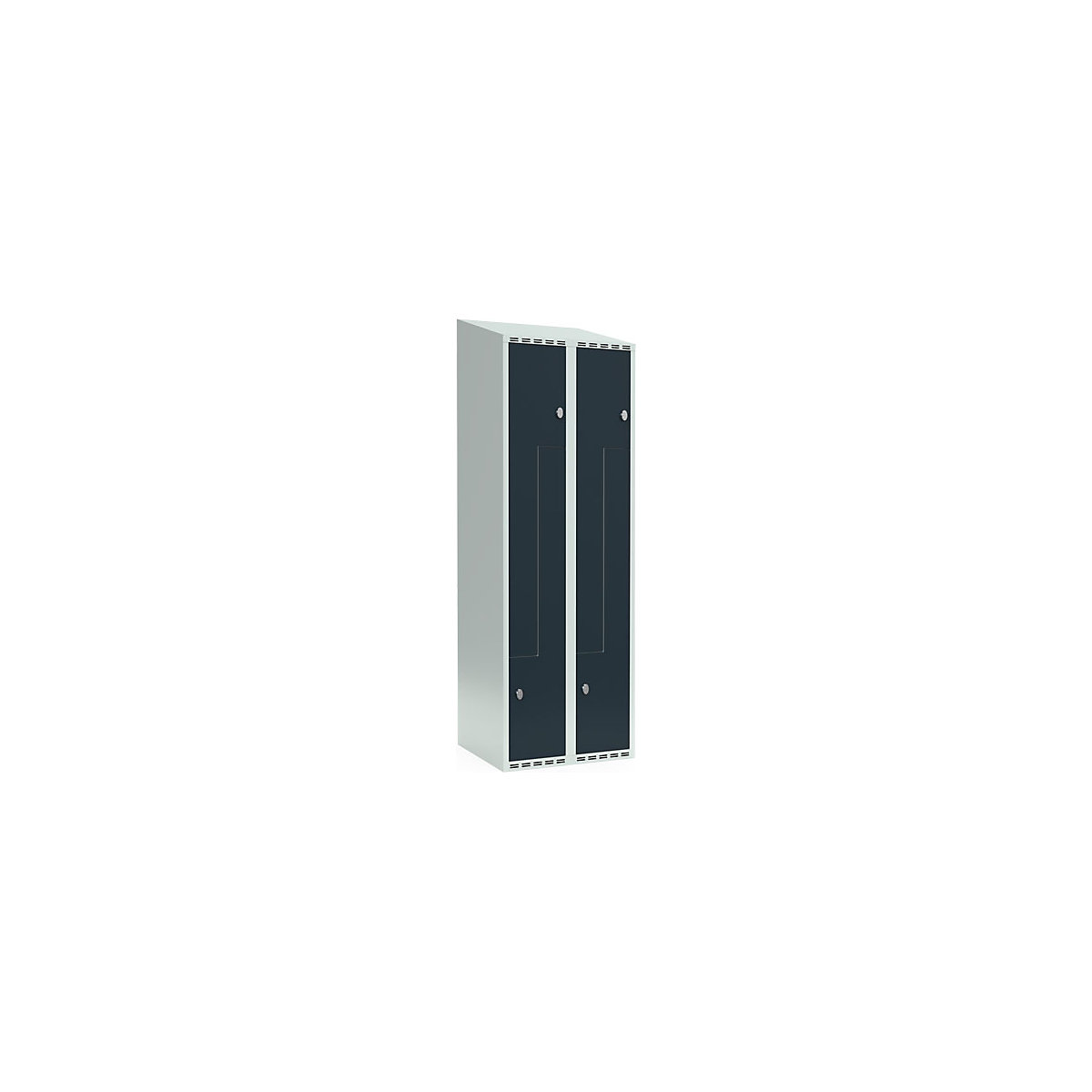 Cacifo em Z Fydor, 2 compartimentos, cinzento claro/cinzento, L 600 mm, 2 compartimentos, forma de teto inclinado, fecho de argola-0