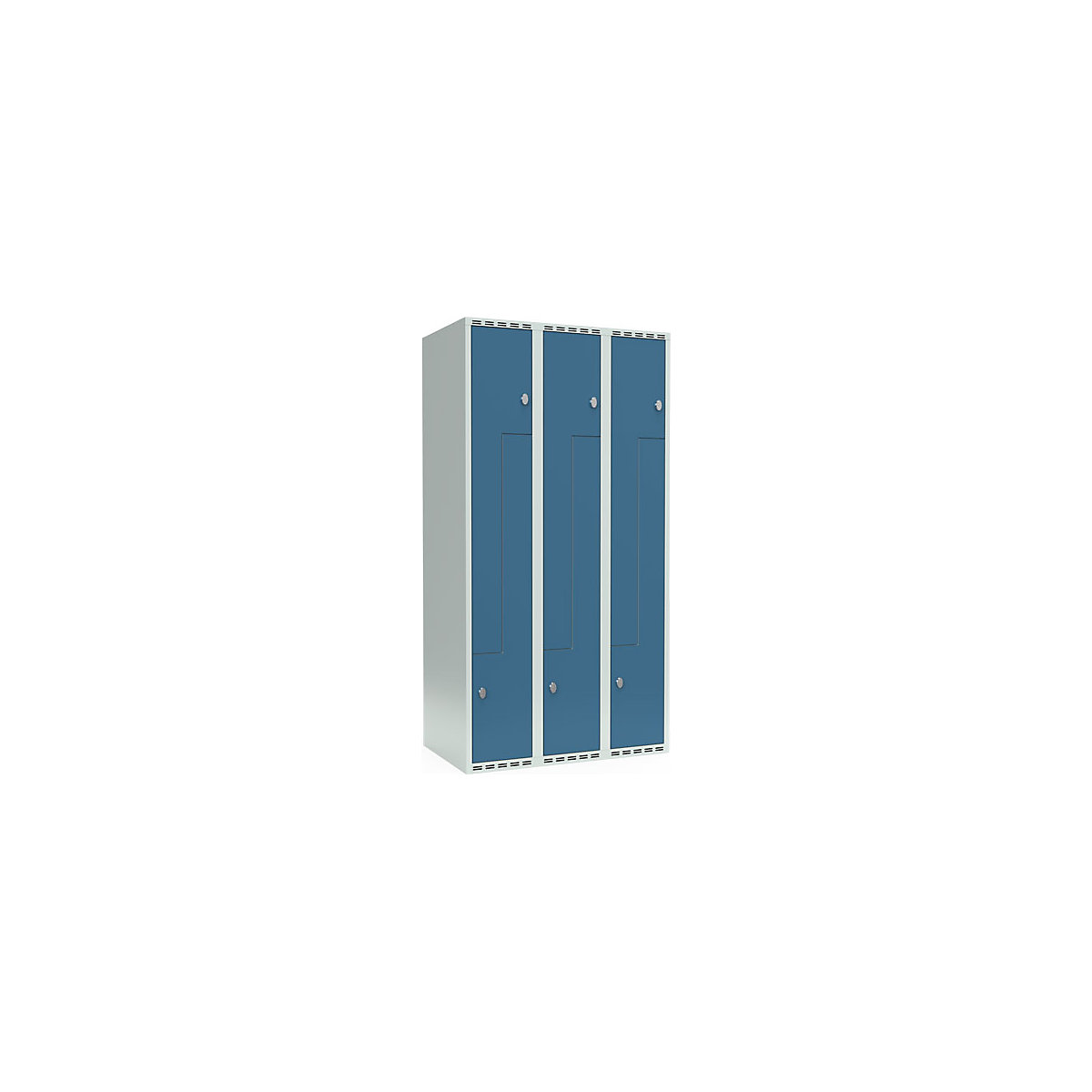 Cacifo em Z Fydor, 3 compartimentos, cinzento claro/azul brilhante, L 900 mm, 3 compartimentos, forma de teto plano, fecho de argola-0
