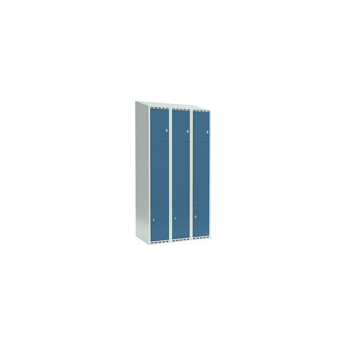 Cacifo em Z Fydor, 3 compartimentos, cinzento claro/azul brilhante, L 900 mm, 3 compartimentos, forma de teto inclinado, fecho de argola-0
