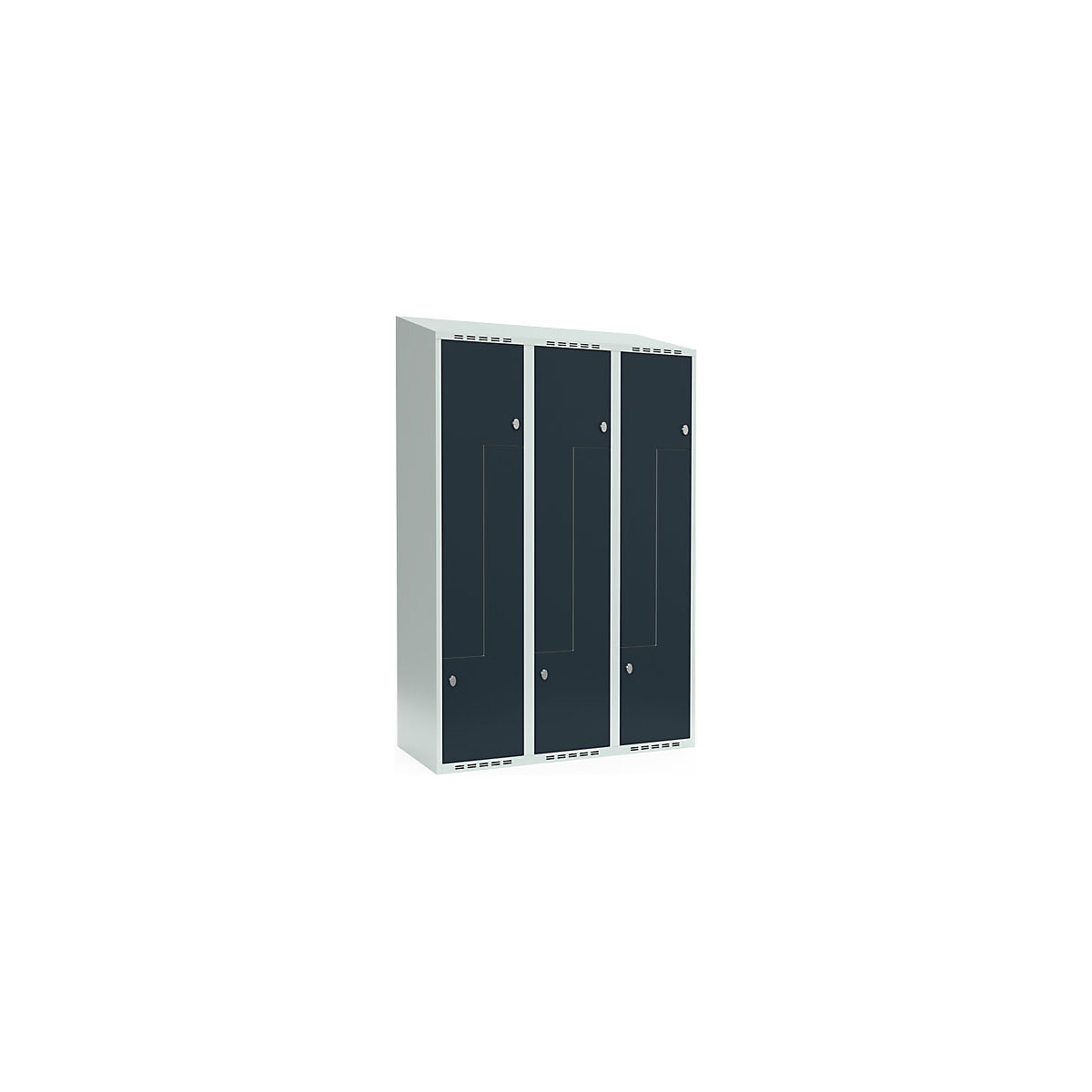 Cacifo em Z Fydor, 3 compartimentos, cinzento claro/cinzento, L 1200 mm, 3 compartimentos, forma de teto inclinado, fecho de argola-0