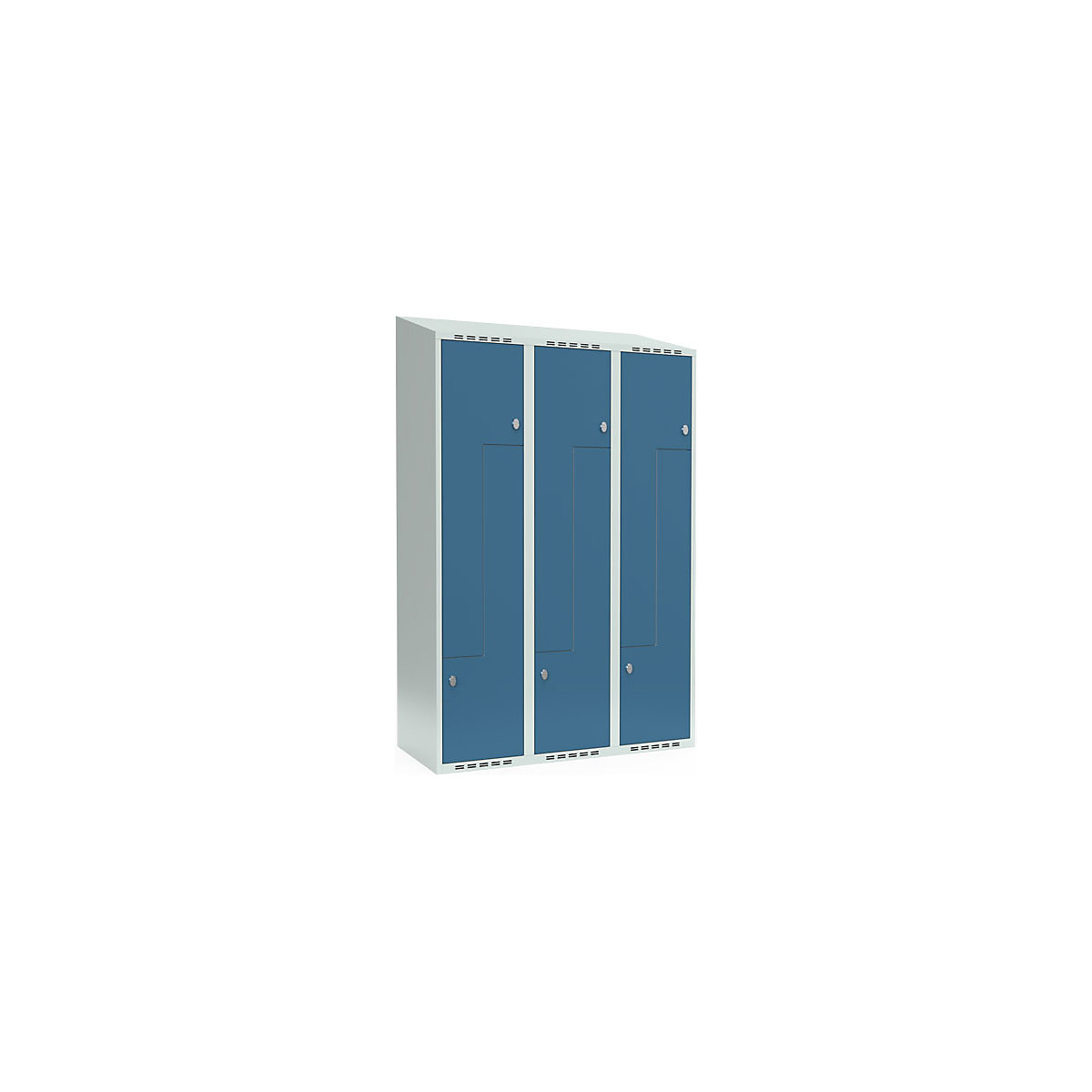 Cacifo em Z Fydor, 3 compartimentos, cinzento claro/azul brilhante, L 1200 mm, 3 compartimentos, forma de teto inclinado, fecho de argola-0