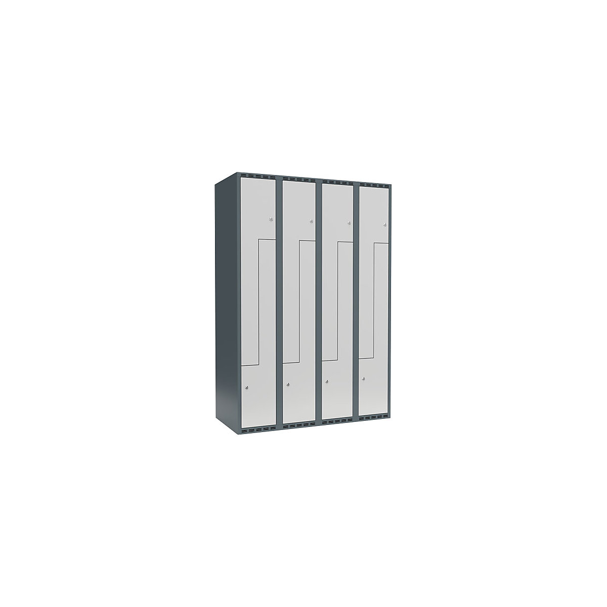 Cacifo em Z Fydor, 4 compartimentos, cinzento azulado/cinzento claro, L 1200 mm, 4 compartimentos, forma de teto plano, fecho de argola-0