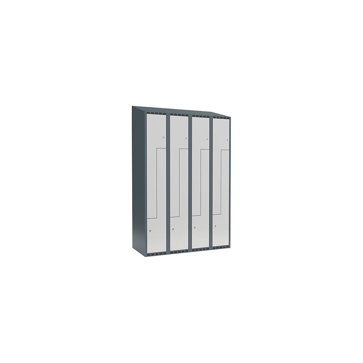 Cacifo em Z Fydor, 4 compartimentos, cinzento azulado/cinzento claro, L 1200 mm, 4 compartimentos, forma de teto inclinado, fecho de argola-0