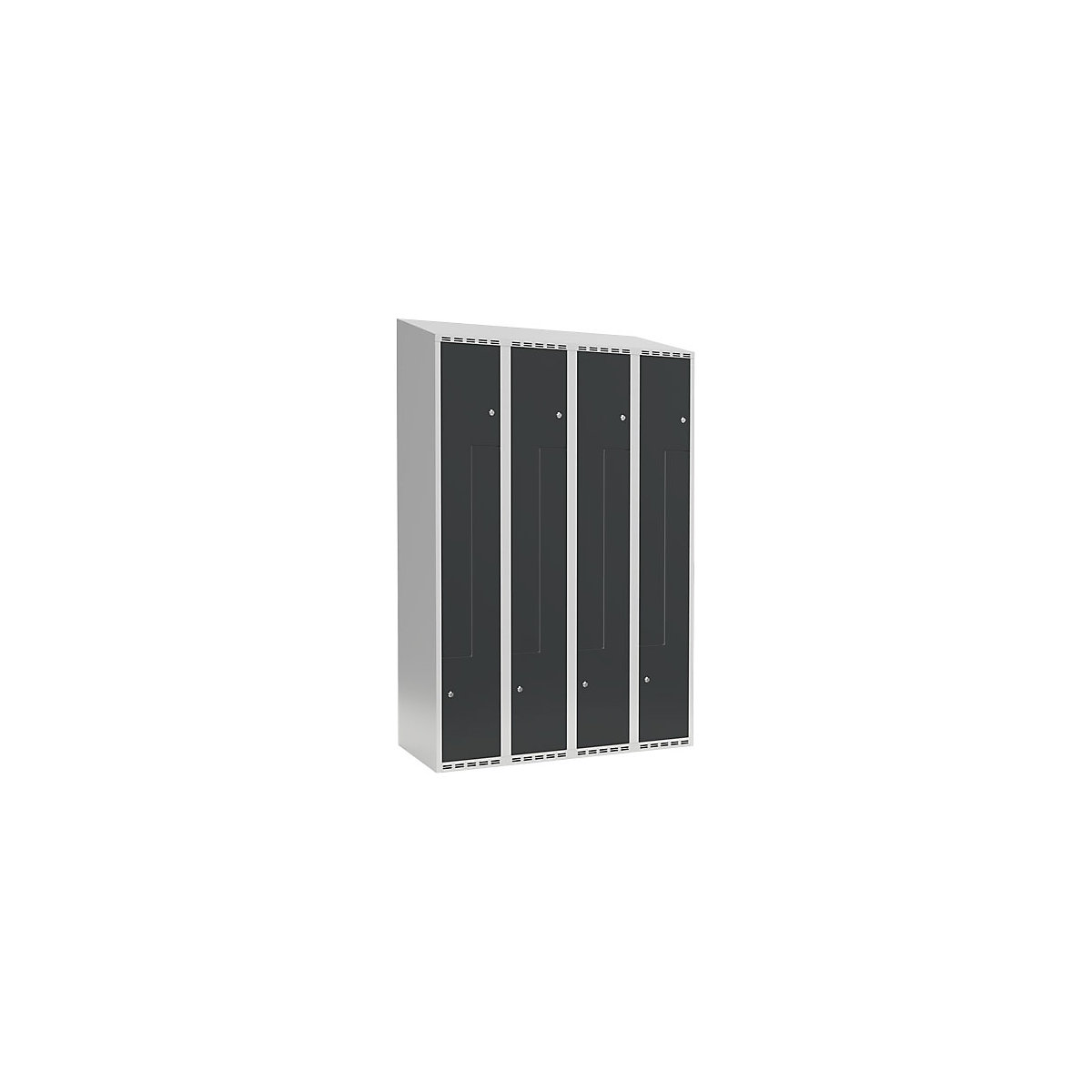 Cacifo em Z Fydor, 4 compartimentos, cinzento claro/cinzento, L 1200 mm, 4 compartimentos, forma de teto inclinado, fecho de argola-0