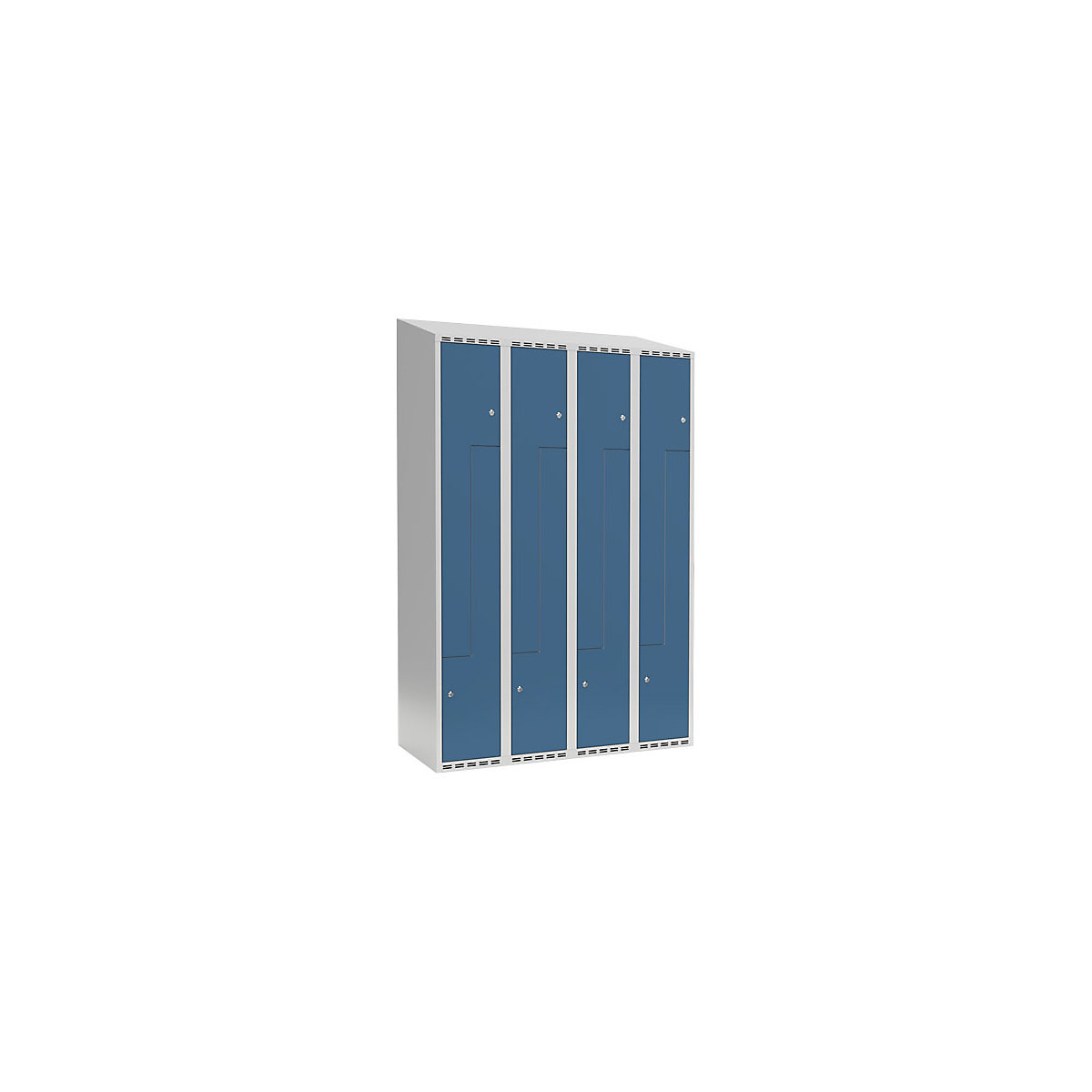 Cacifo em Z Fydor, 4 compartimentos, cinzento claro/azul brilhante, L 1200 mm, 4 compartimentos, forma de teto inclinado, fecho de argola-0