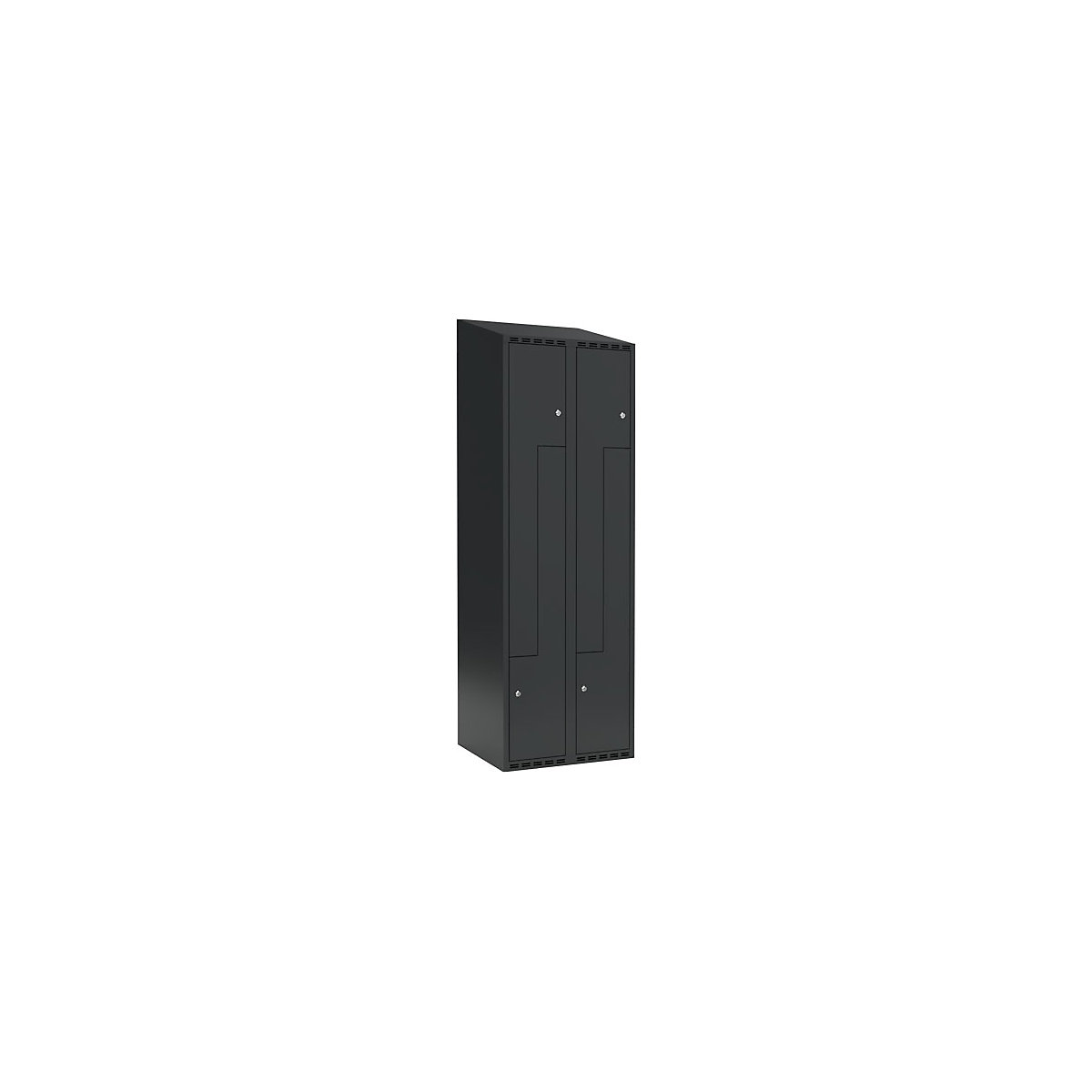 Cacifo em Z Fydor, 2 compartimentos, cinzento, L 600 mm, 2 compartimentos, forma de teto inclinado, fechadura de cilindro-0