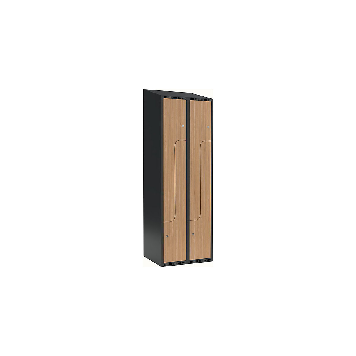 Cacifo em Z Fydor, 2 compartimentos, cinzento/carvalho, L 600 mm, 2 compartimentos, forma de teto inclinado, fechadura de cilindro-0