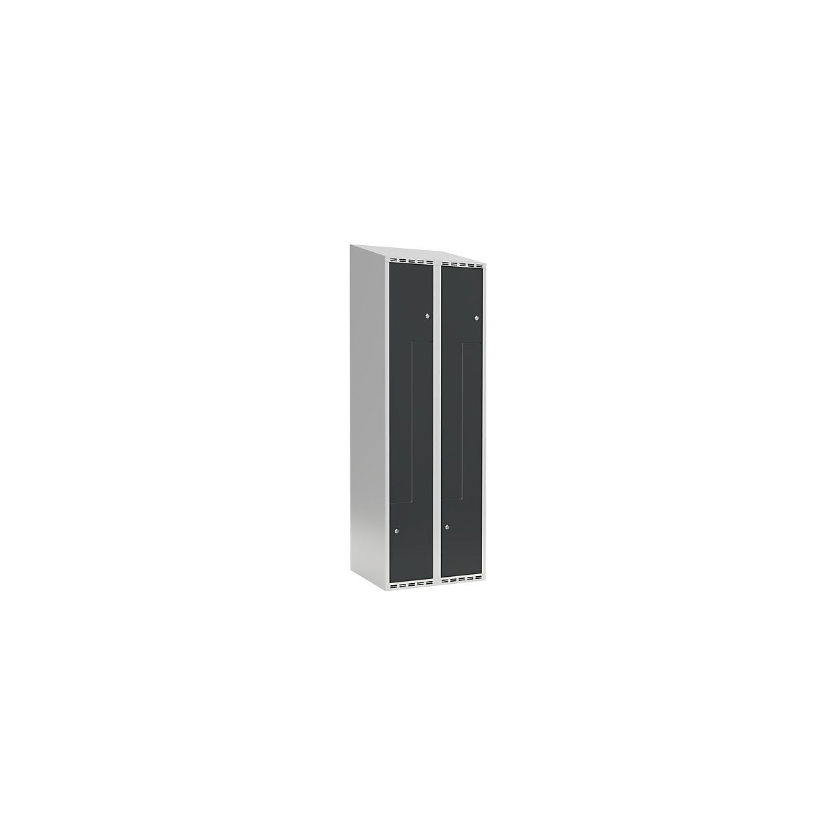 Cacifo em Z Fydor, 2 compartimentos, cinzento claro/cinzento, L 600 mm, 2 compartimentos, forma de teto inclinado, fechadura de cilindro-0