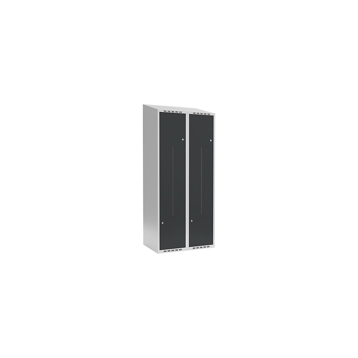 Cacifo em Z Fydor, 2 compartimentos, cinzento claro/cinzento, L 800 mm, 2 compartimentos, forma de teto inclinado, fechadura de cilindro-0