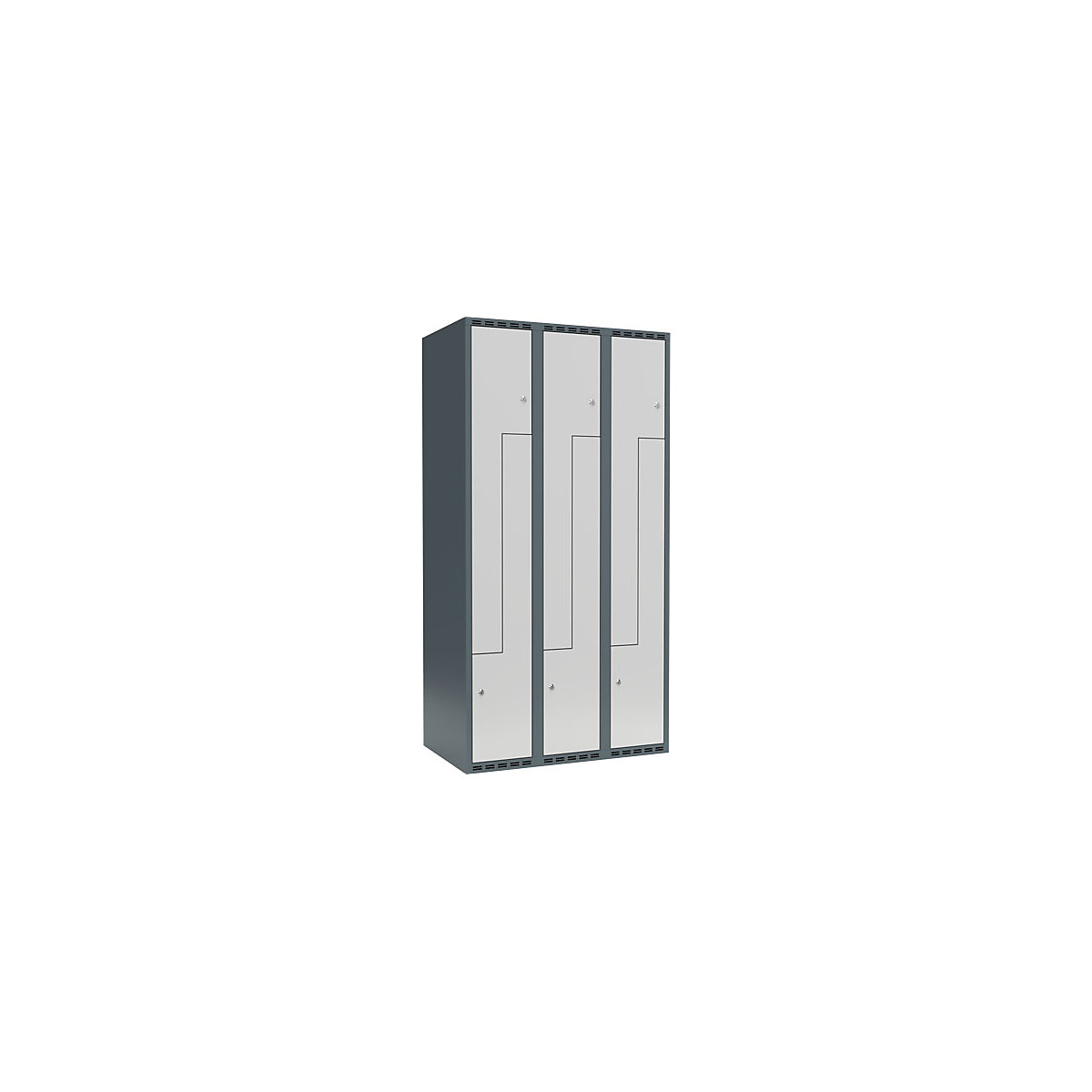 Cacifo em Z Fydor, 3 compartimentos, cinzento azulado/cinzento claro, L 900 mm, 3 compartimentos, forma de teto plano, fechadura de cilindro-0