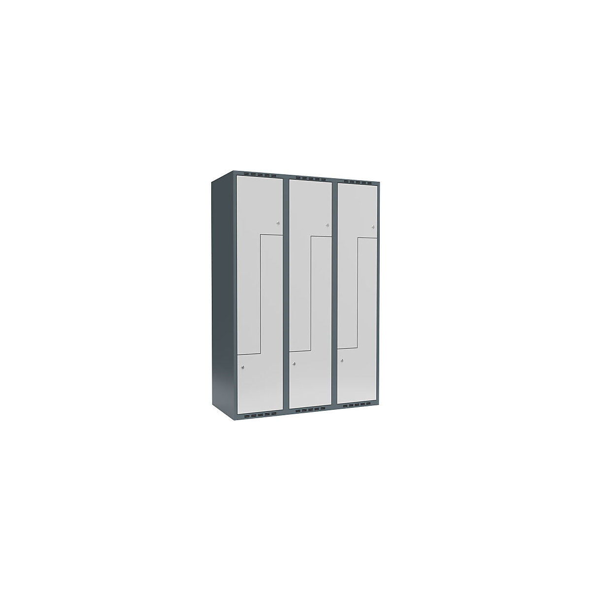 Cacifo em Z Fydor, 3 compartimentos, cinzento azulado/cinzento claro, L 1200 mm, 3 compartimentos, forma de teto plano, fechadura de cilindro-0