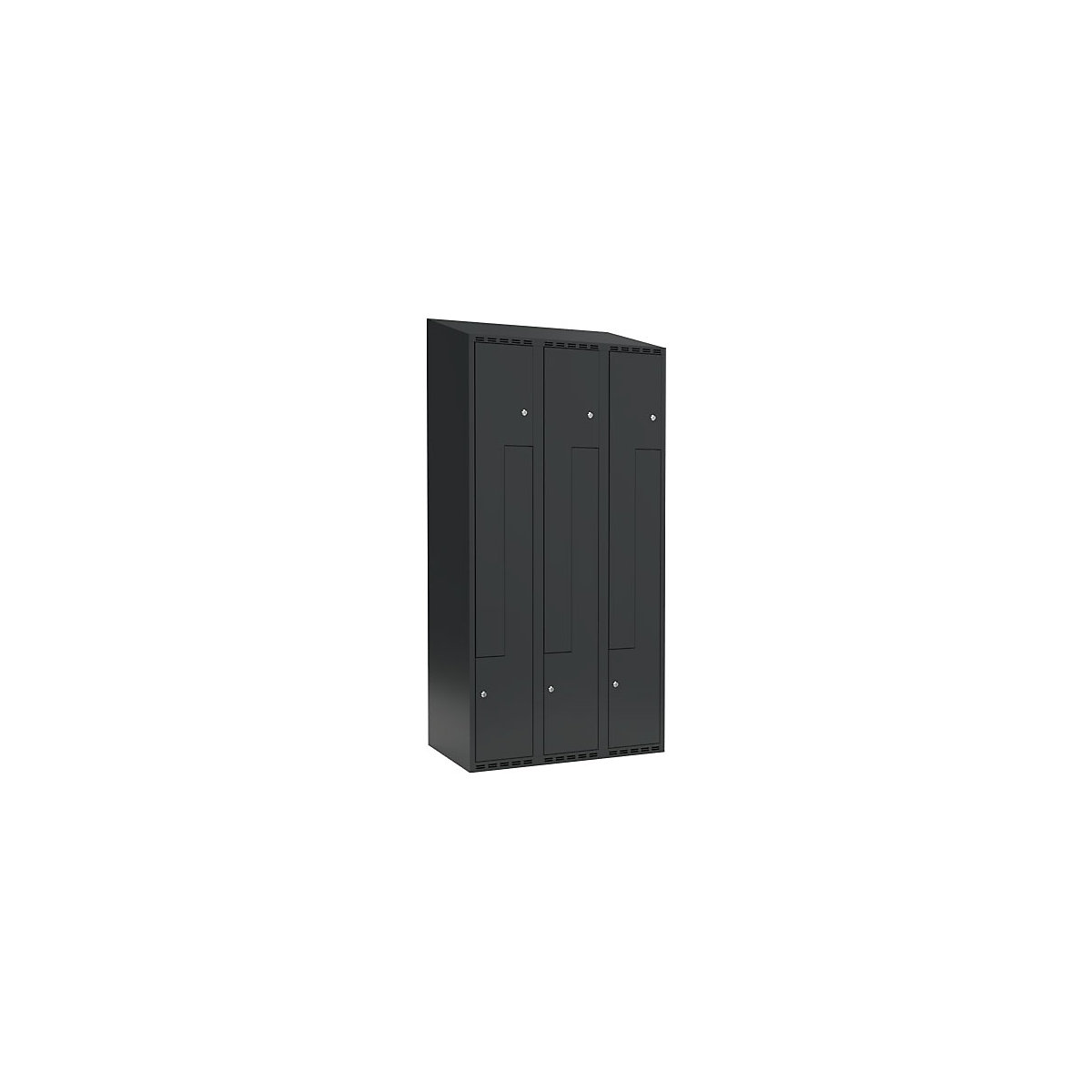 Cacifo em Z Fydor, 3 compartimentos, cinzento, L 900 mm, 3 compartimentos, forma de teto inclinado, fechadura de cilindro-0