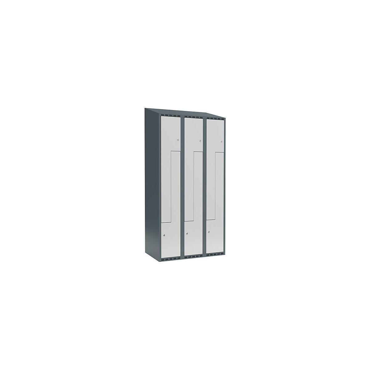 Cacifo em Z Fydor, 3 compartimentos, cinzento azulado/cinzento claro, L 900 mm, 3 compartimentos, forma de teto inclinado, fechadura de cilindro-0