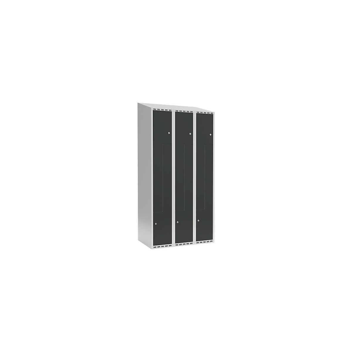 Cacifo em Z Fydor, 3 compartimentos, cinzento claro/cinzento, L 900 mm, 3 compartimentos, forma de teto inclinado, fechadura de cilindro-0