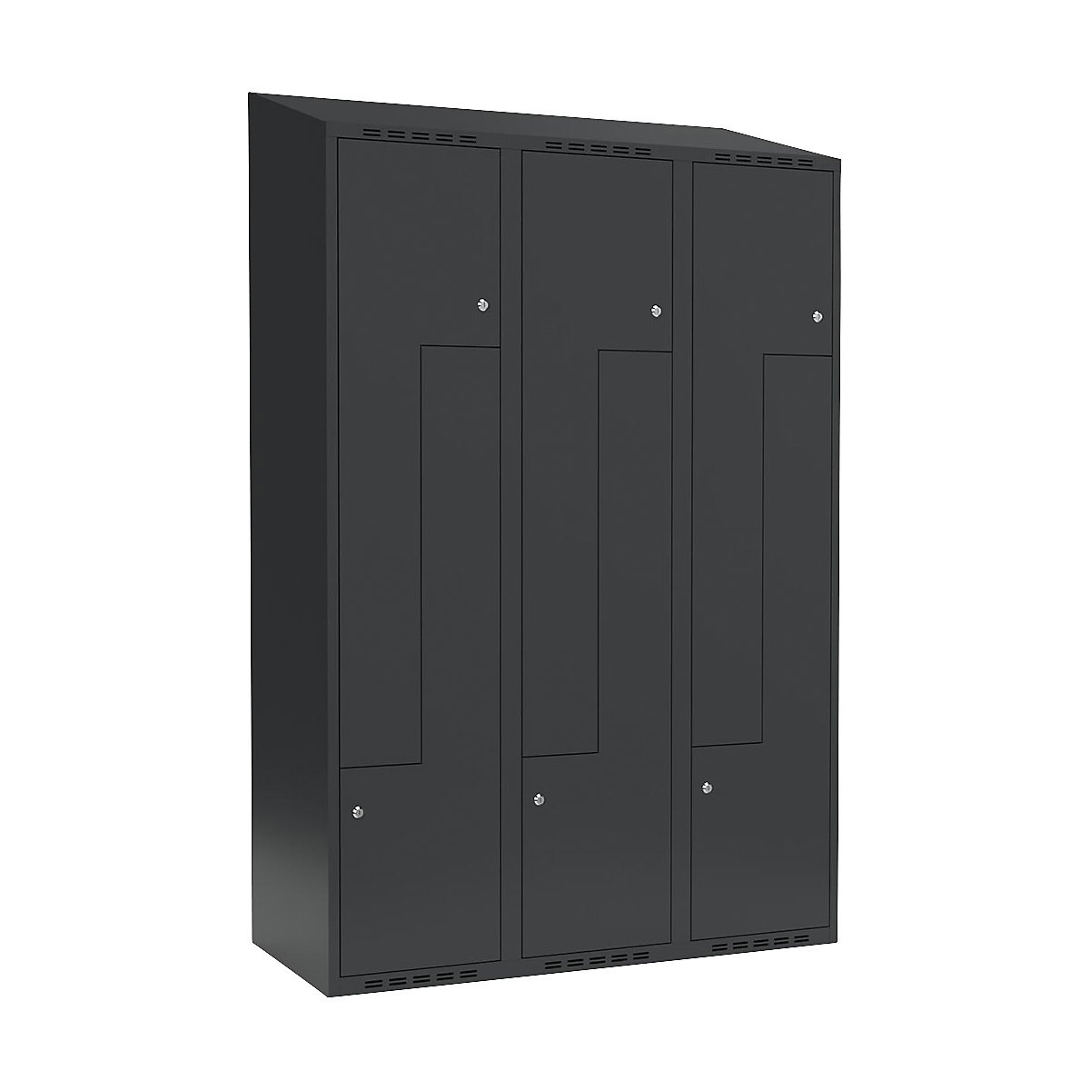 Cacifo em Z Fydor, 3 compartimentos, cinzento, L 1200 mm, 3 compartimentos, forma de teto inclinado, fechadura de cilindro-0