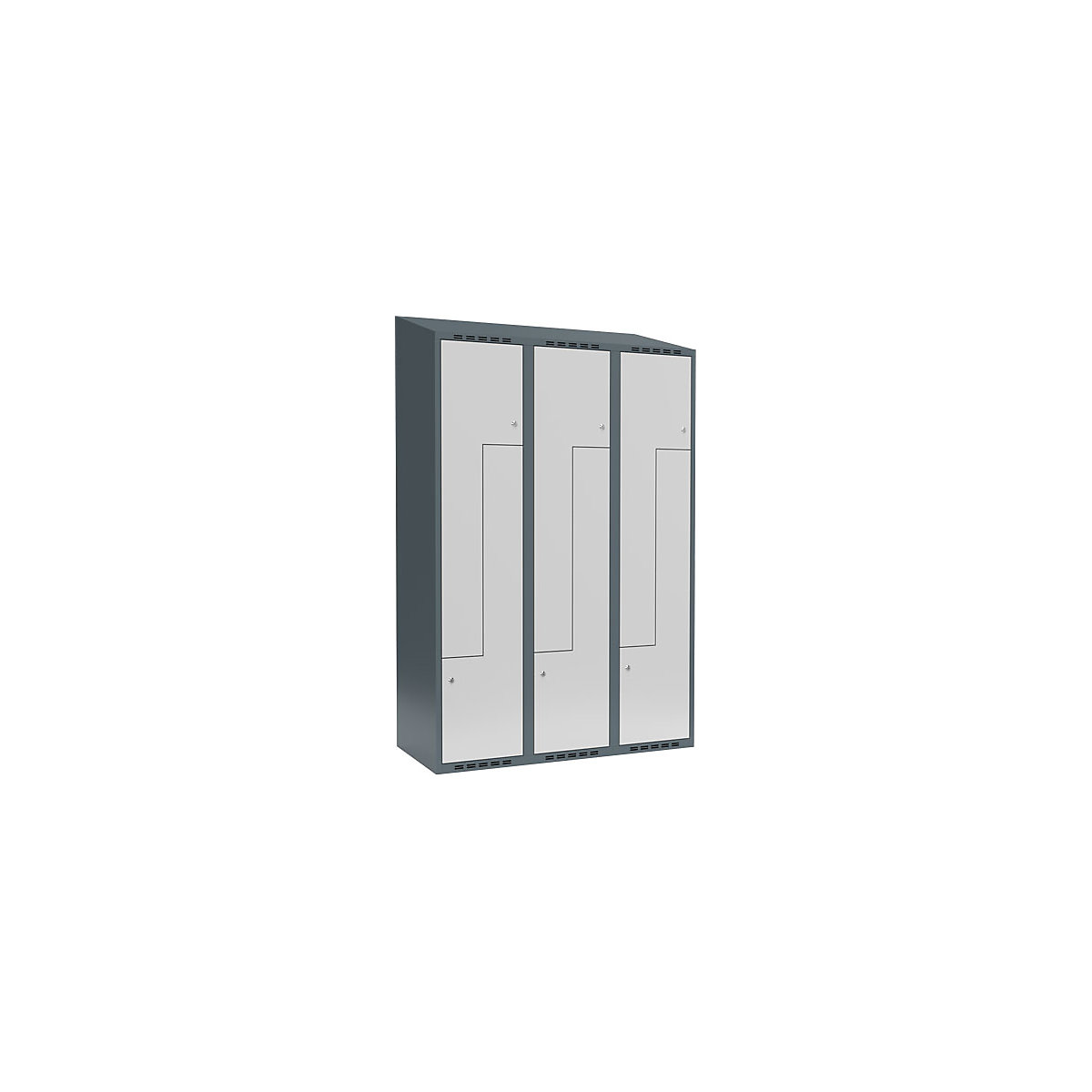 Cacifo em Z Fydor, 3 compartimentos, cinzento azulado/cinzento claro, L 1200 mm, 3 compartimentos, forma de teto inclinado, fechadura de cilindro-0