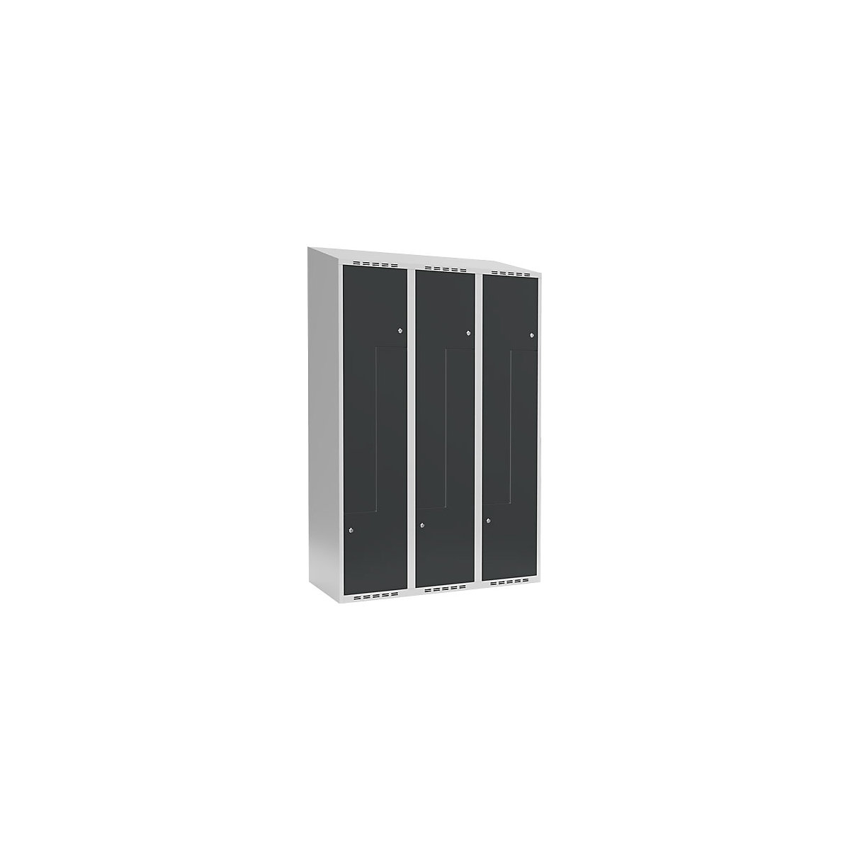 Cacifo em Z Fydor, 3 compartimentos, cinzento claro/cinzento, L 1200 mm, 3 compartimentos, forma de teto inclinado, fechadura de cilindro-0