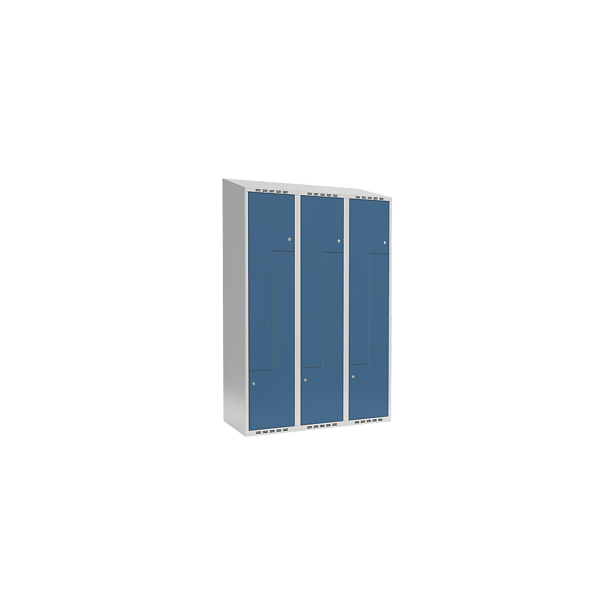 Cacifo em Z Fydor, 3 compartimentos, cinzento claro/azul brilhante, L 1200 mm, 3 compartimentos, forma de teto inclinado, fechadura de cilindro-0
