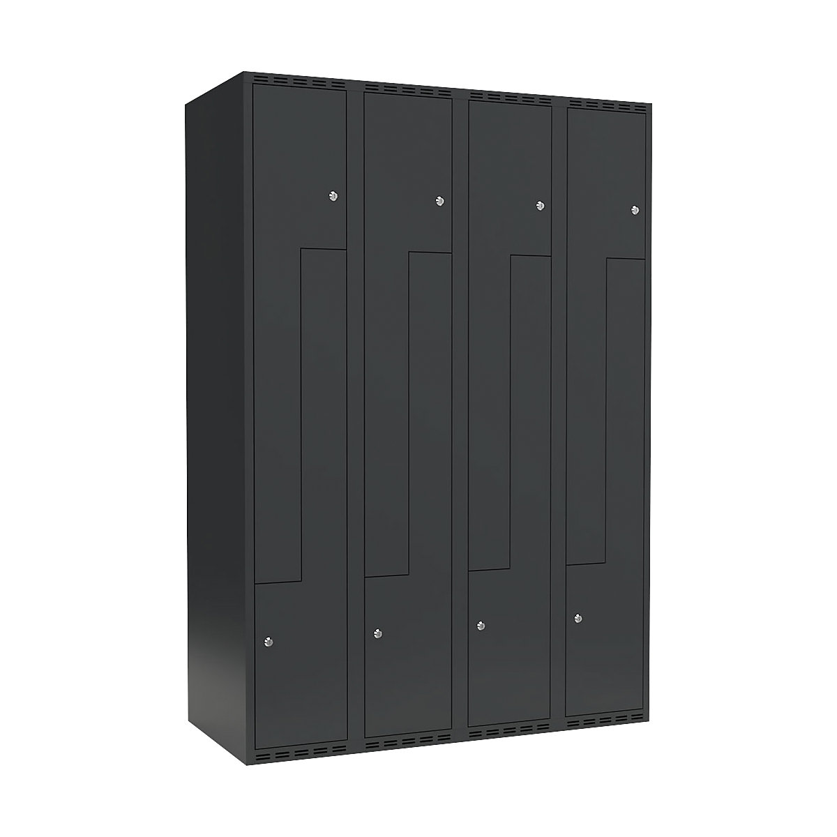 Cacifo em Z Fydor, 4 compartimentos, cinzento, L 1200 mm, 4 compartimentos, forma de teto plano, fechadura de cilindro-0