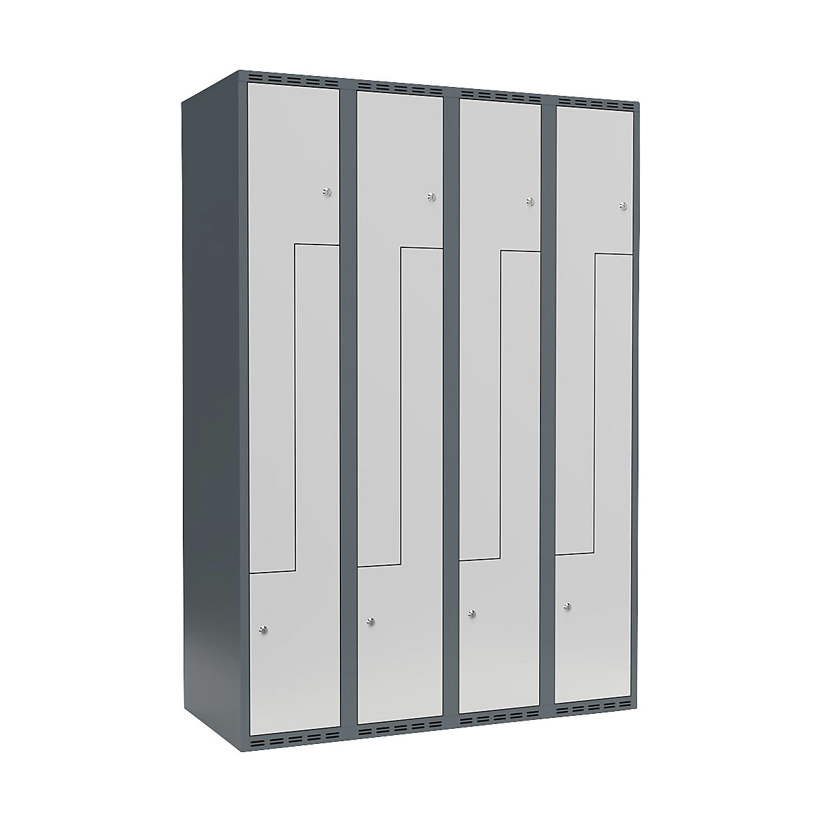 Cacifo em Z Fydor, 4 compartimentos, cinzento azulado/cinzento claro, L 1200 mm, 4 compartimentos, forma de teto plano, fechadura de cilindro-0
