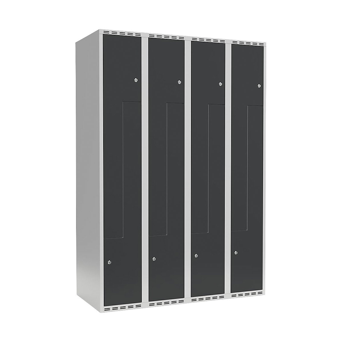 Cacifo em Z Fydor, 4 compartimentos, cinzento claro/cinzento, L 1200 mm, 4 compartimentos, forma de teto plano, fechadura de cilindro-0