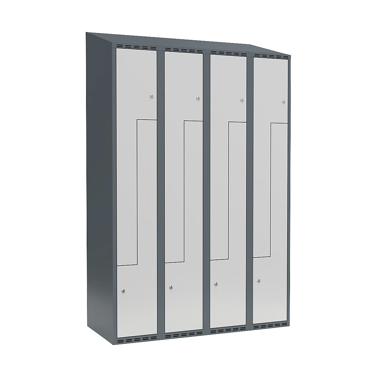 Cacifo em Z Fydor, 4 compartimentos, cinzento azulado/cinzento claro, L 1200 mm, 4 compartimentos, forma de teto inclinado, fechadura de cilindro-0