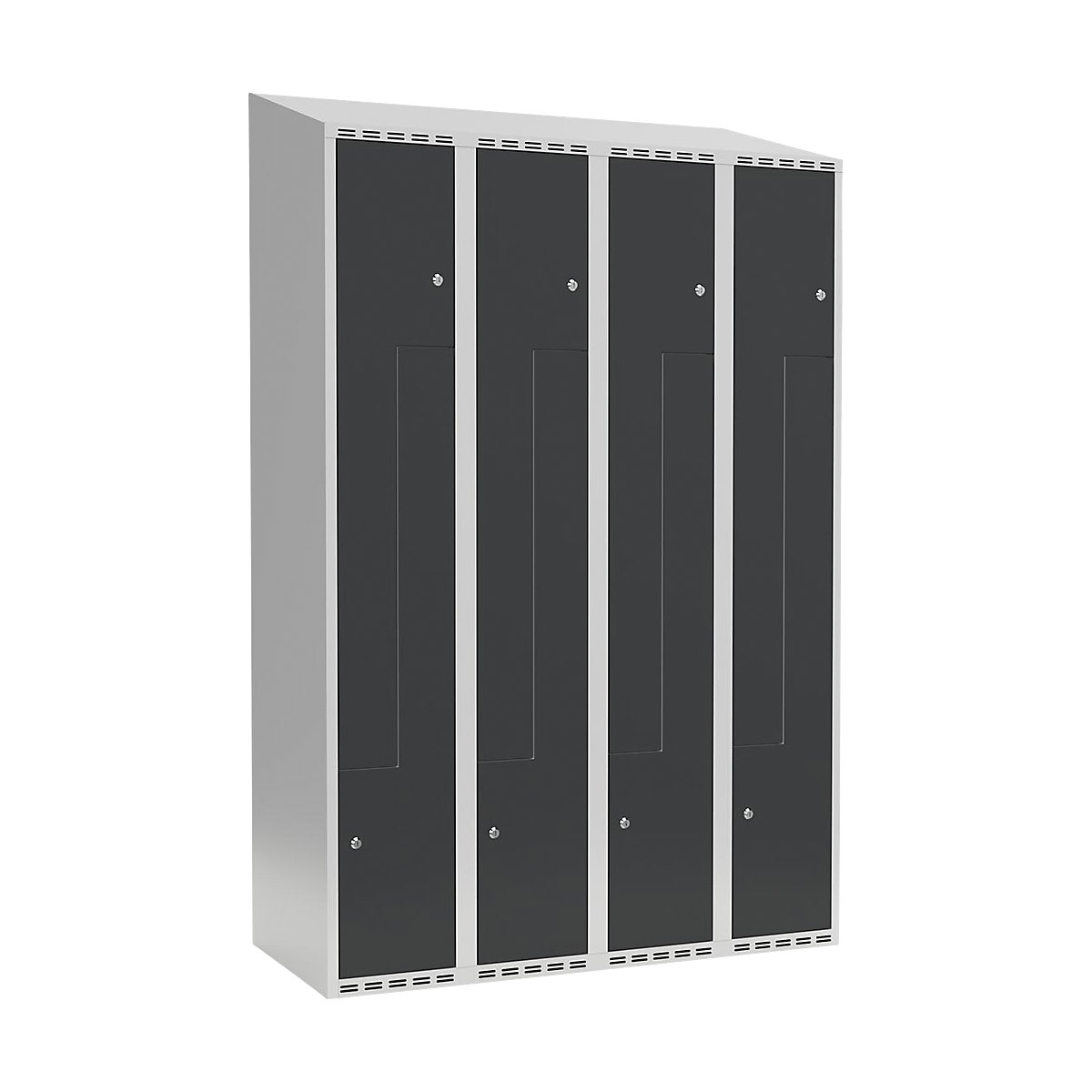 Cacifo em Z Fydor, 4 compartimentos, cinzento claro/cinzento, L 1200 mm, 4 compartimentos, forma de teto inclinado, fechadura de cilindro-0