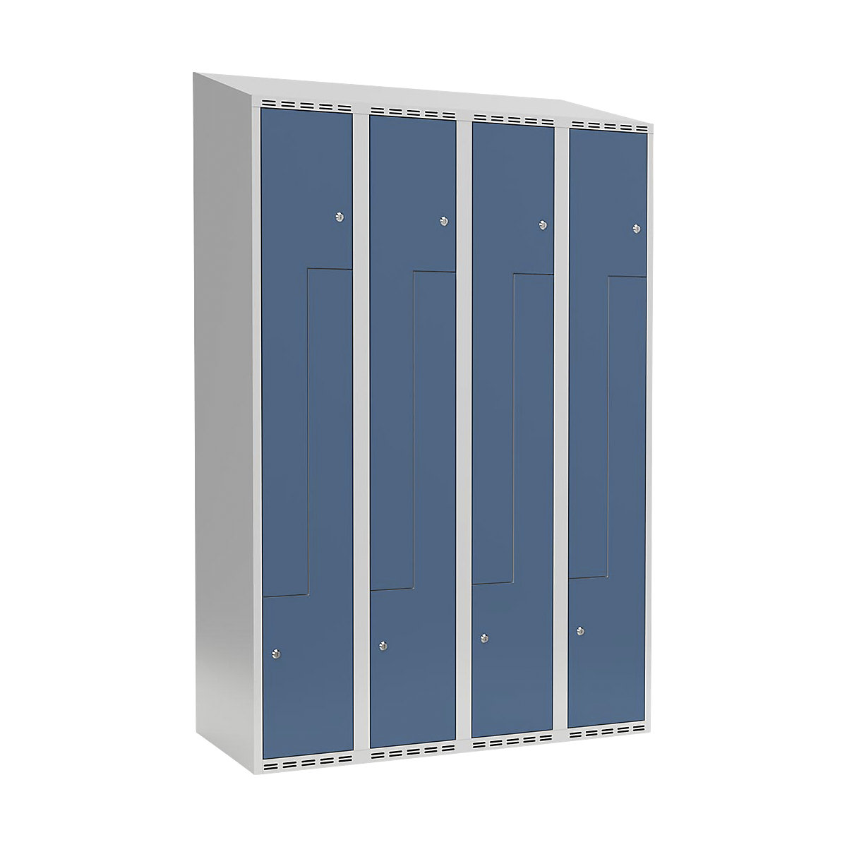 Cacifo em Z Fydor, 4 compartimentos, cinzento claro/azul brilhante, L 1200 mm, 4 compartimentos, forma de teto inclinado, fechadura de cilindro-0
