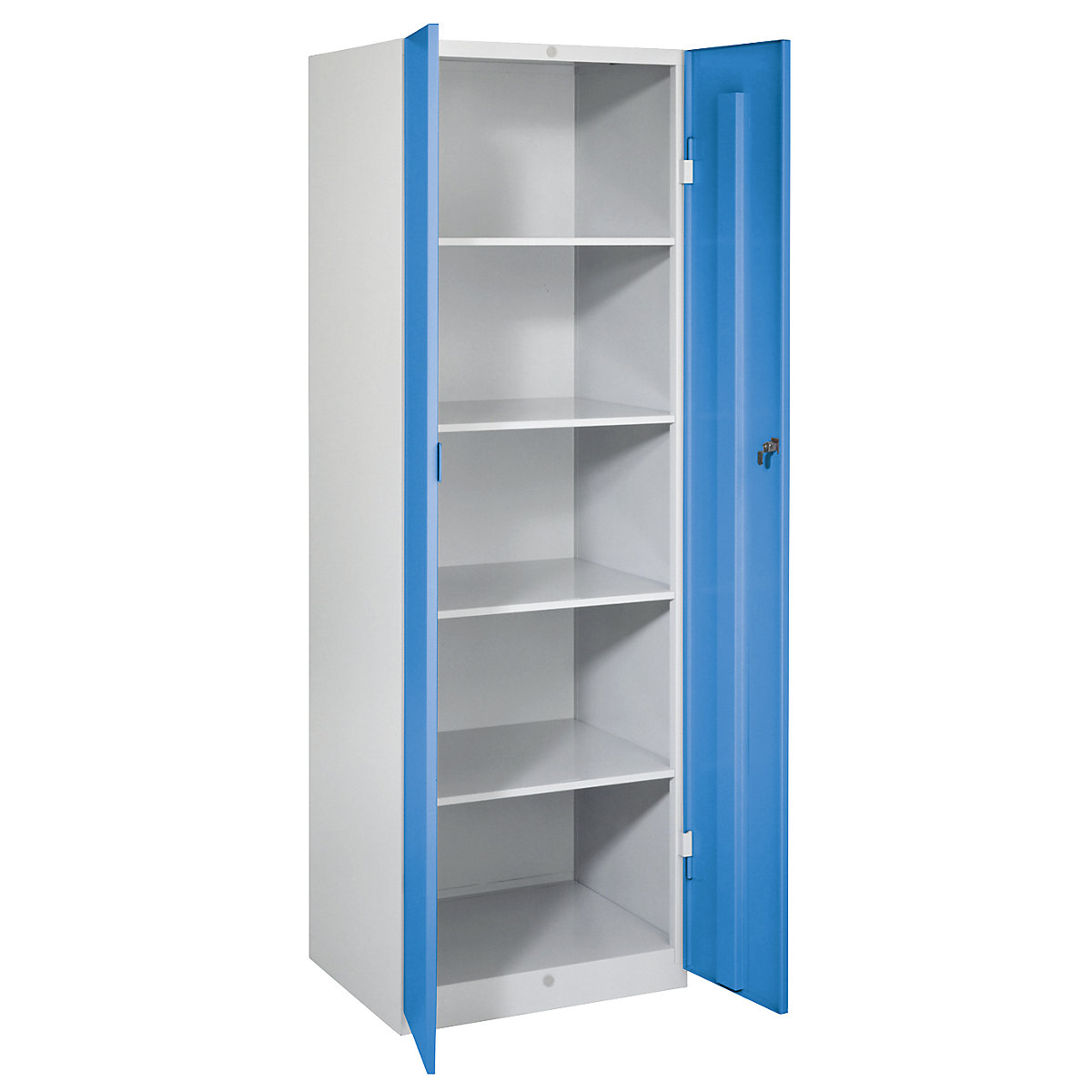 Cacifo para material de limpeza Frankfurt – Wolf, 4 prateleiras, portas azul claro-0