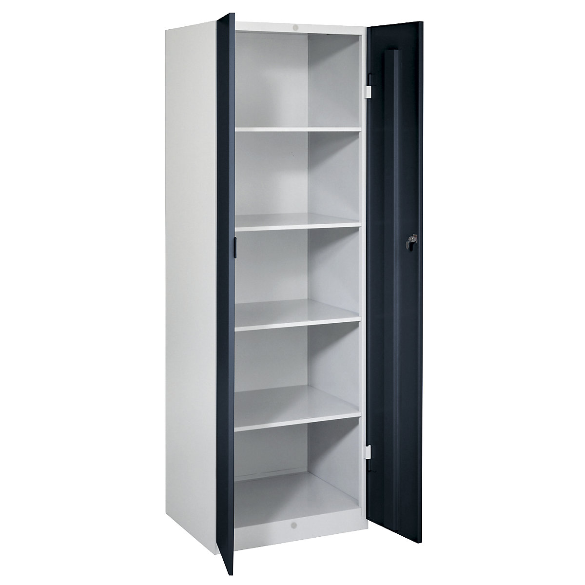 Cacifo para material de limpeza Frankfurt – Wolf, 4 prateleiras, portas preto profundo-0