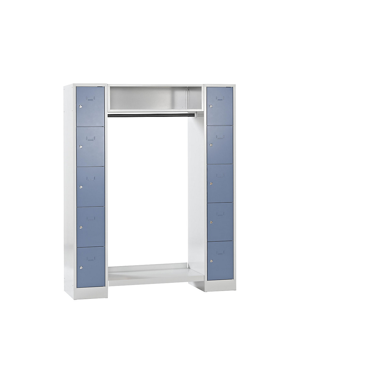 Sistema de bengaleiro com cacifo Dresden – Wolf, 2 compartimentos, 1 bengaleiro, L 1470 mm, cinzento claro/azul pomba-0