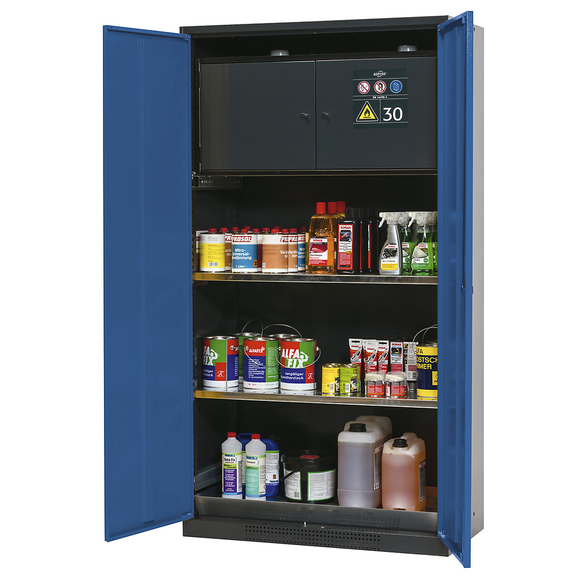 Armário para produtos químicos – asecos, porta fechada, com caixa para substâncias perigosas tipo 30, azul genciana-0