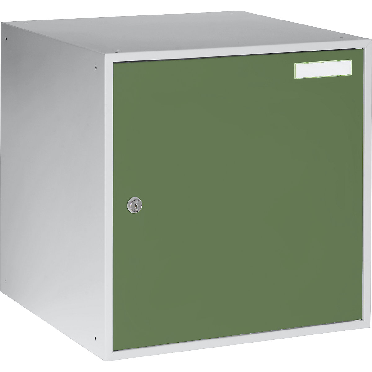 Cacifo cúbico – eurokraft basic, AxLxP 450 x 450 x 450 mm, porta em chapa maciça, cinzento claro/verde reseda-0