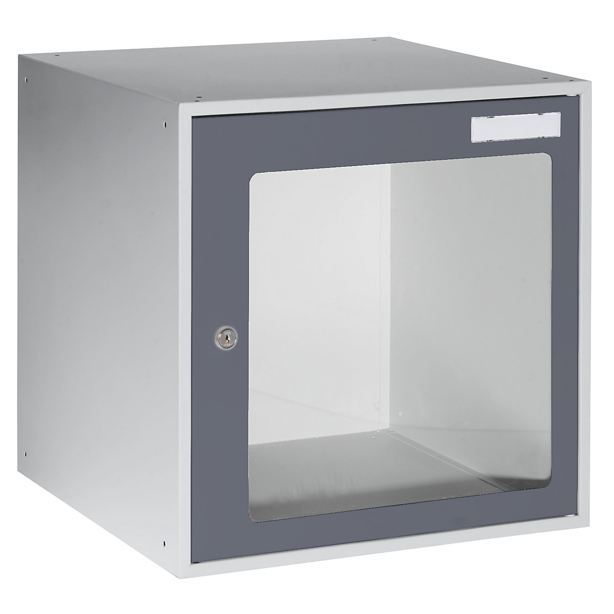 Cacifo cúbico – eurokraft basic, AxLxP 450 x 450 x 450 mm, porta com janela de visualização, cinzento claro/cinzento basalto-0