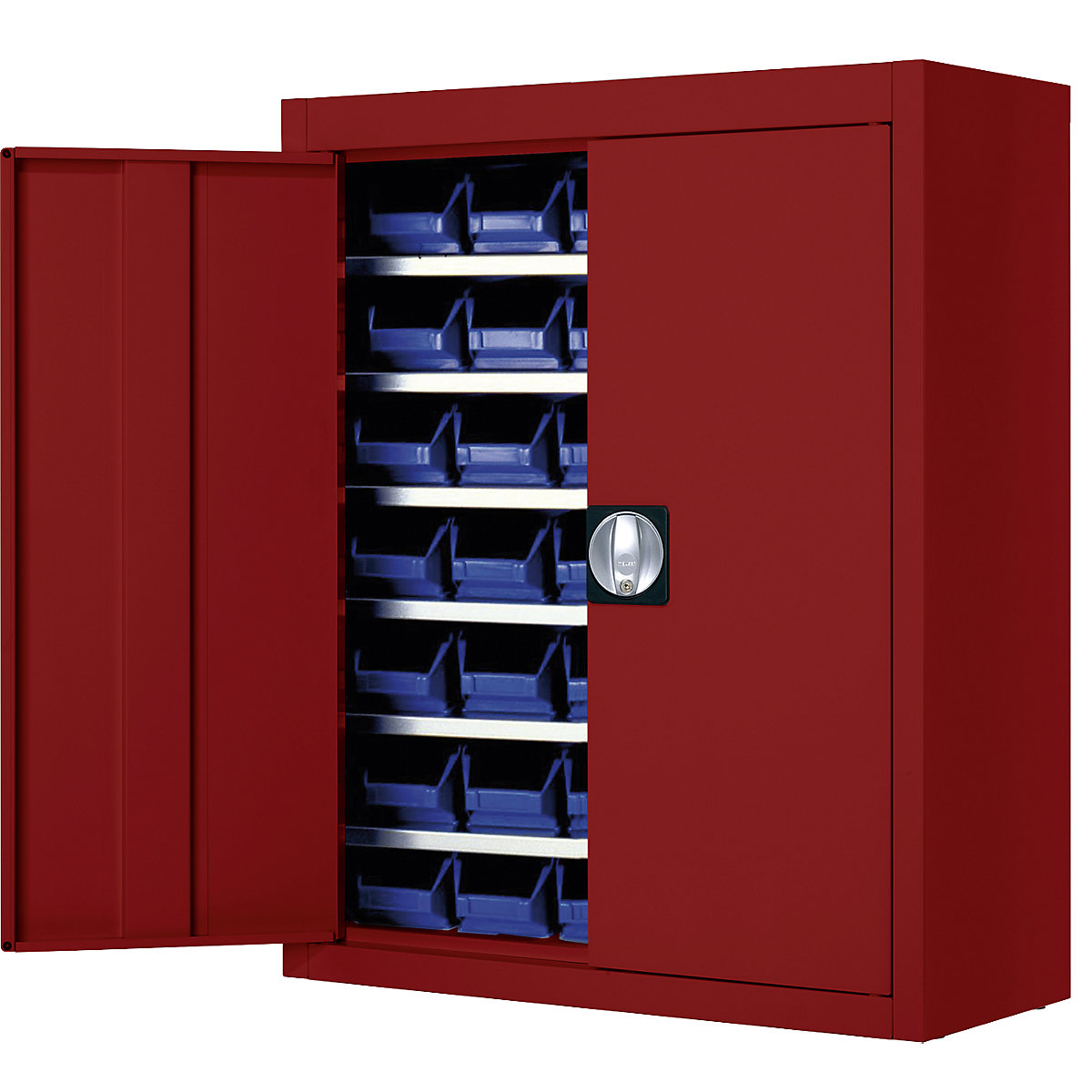 Armadio magazzino con cassette – mauser, alt. x largh. x prof. 820 x 680 x 280 mm, tinta unita, rosso, 42 cassettine-0