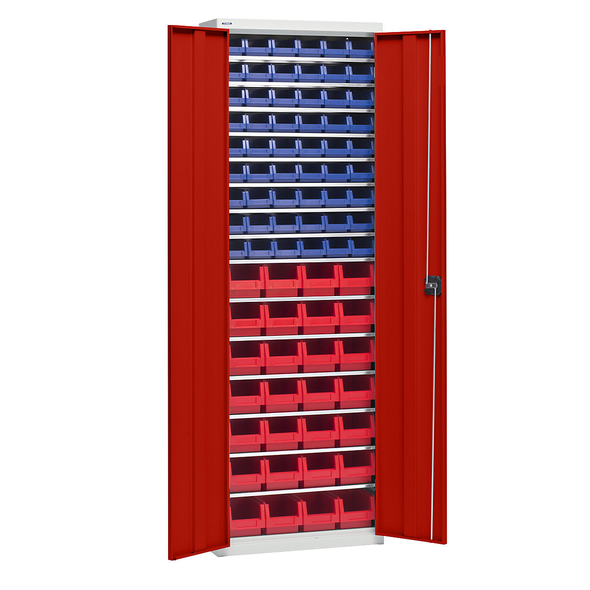 Armadio portamateriale con cassettine – eurokraft pro, altezza 2000 mm, 15 ripiani, grigio chiaro / rosso traffico-0
