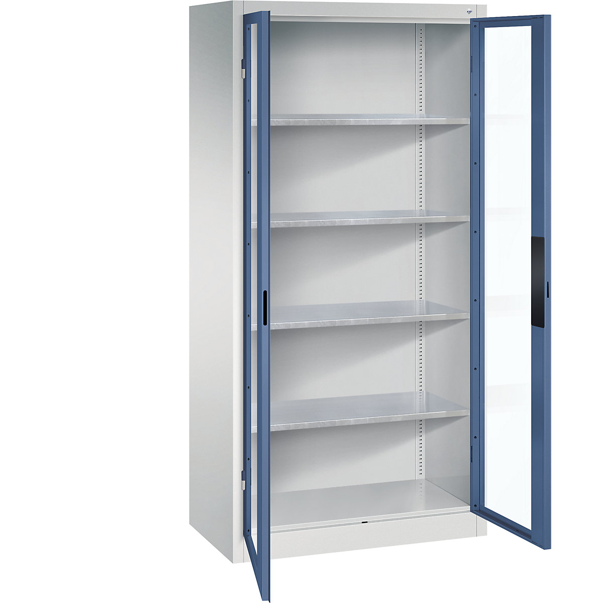 Armadio con ante a battente con finestrella – C+P, alt. x largh. x prof. 1950 x 930 x 500 mm, 4 ripiani, grigio chiaro / indaco-0