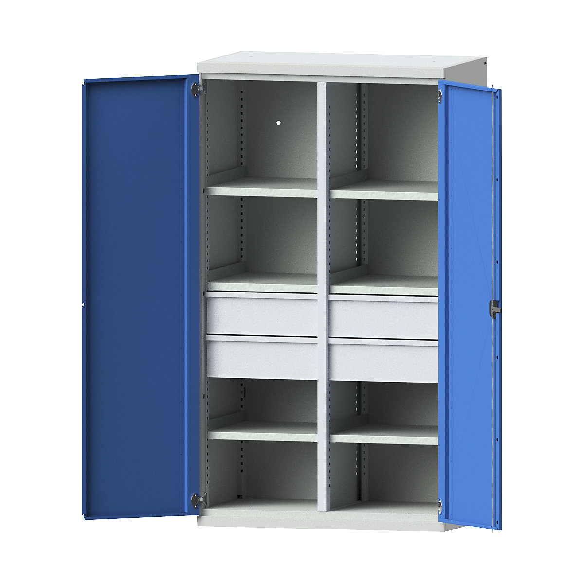 Armadio in acciaio per carichi pesanti – eurokraft pro, 6 ripiani, 4 cassetti alti 180 mm, grigio chiaro / blu chiaro-0