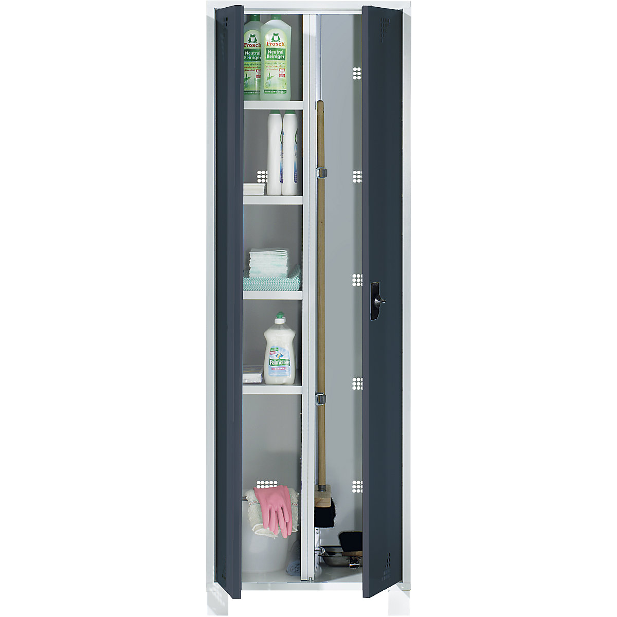Armadietto multiuso e armadietto guardaroba Bremen – eurokraft pro, tramezza centrale, supporto per attrezzi, grigio chiaro / grigio antracite, larghezza 600 mm-0